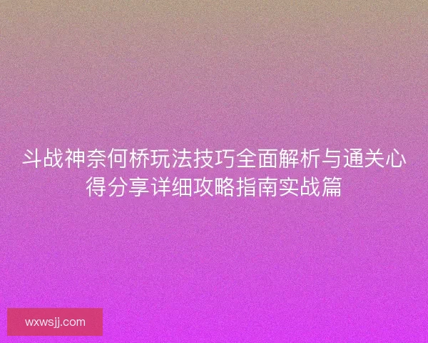 斗战神奈何桥玩法技巧全面解析与通关心得分享详细攻略指南实战篇