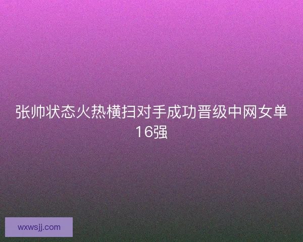张帅状态火热横扫对手成功晋级中网女单16强